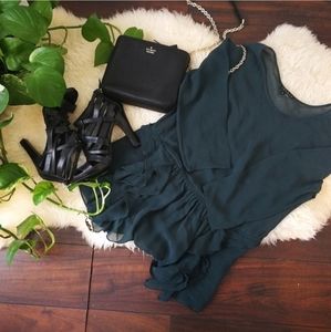 Theory Green Silk Chiffon Ruffle Shirt